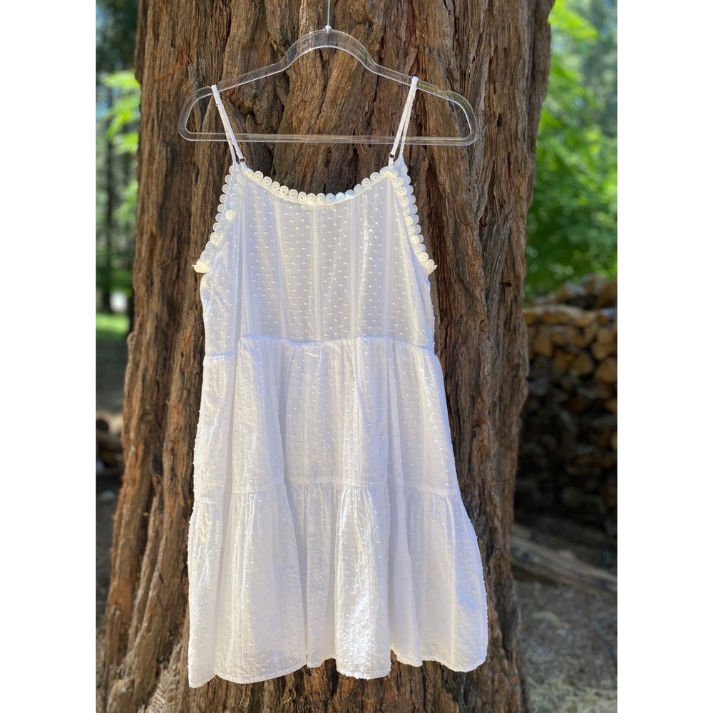 Blu Pepper Medium White Sleeveless Midi Mini Boho Dress Lace Lined Cotton
